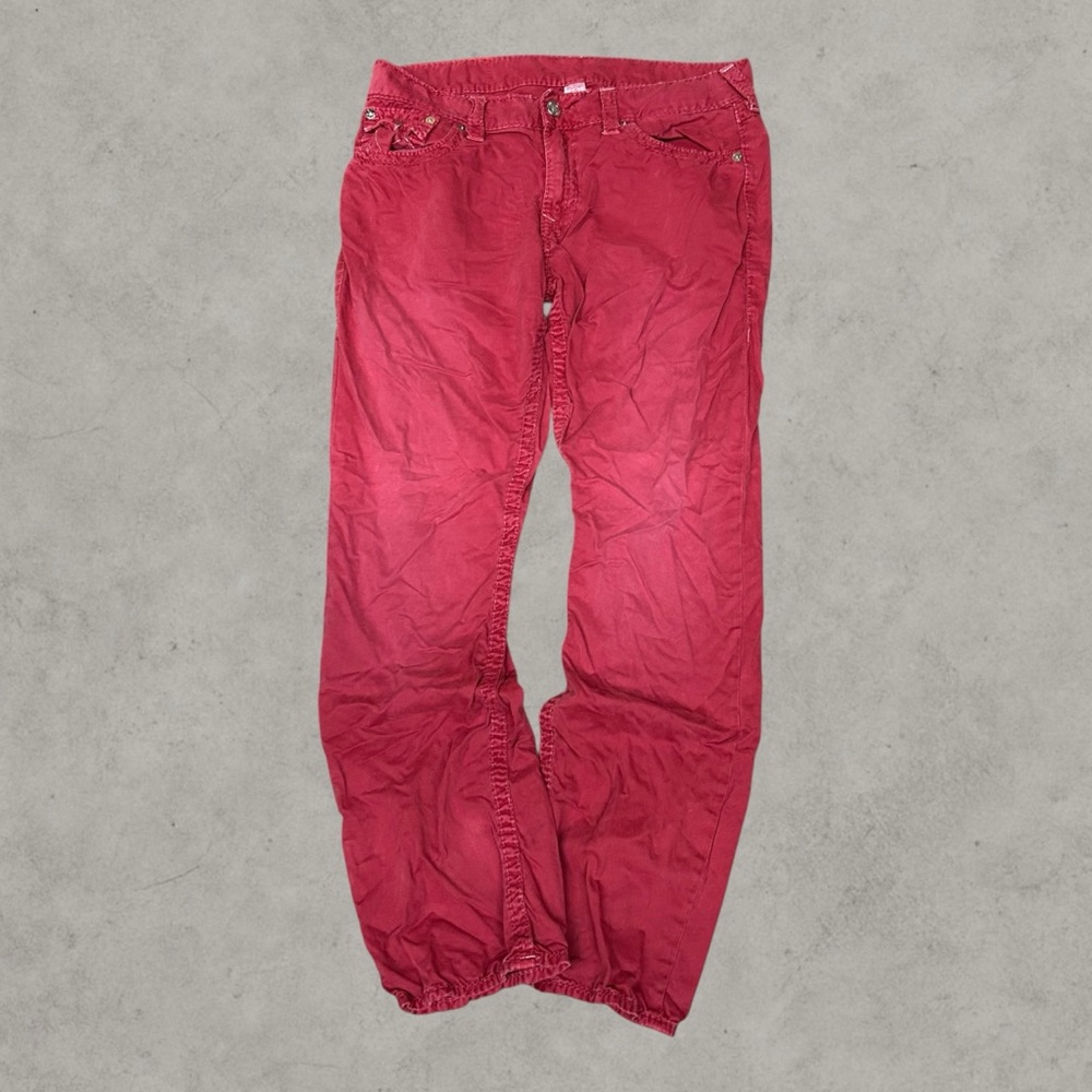 True Religion Jeans Mens 36x32 Red Straight Baggy Loose Wide Leg Y2K Flap Pocket